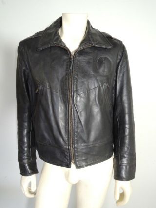 Vintage Black Leather Police Motorcycle Jacket Size L/xl