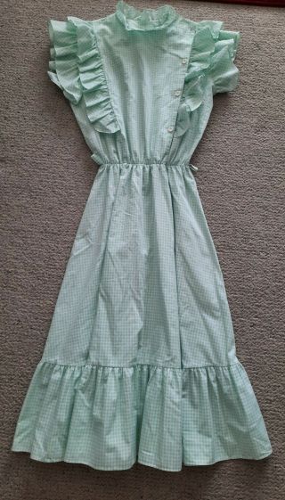 Vintage Green Gingham Dress Frills Sz 8 - 10,  Belt