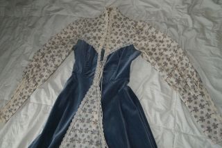 Vtg 70s Gunne Sax Dress Cabbage Rose Blue Velvet 7 Xs Corsetting Lace Up Front
