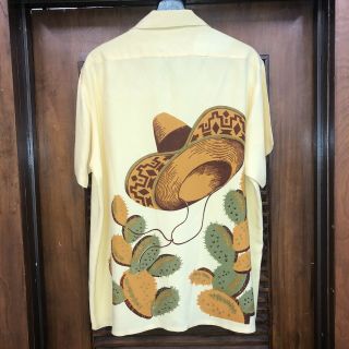 Vintage 1940’s “bvd” Sombrero Fiesta Pattern Rayon Hawaiian Shirt - - L