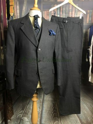 Vintage Bespoke Prince Of Wales Check Heavyweight Cloth 3 Piece Suit 38 - 40c/.