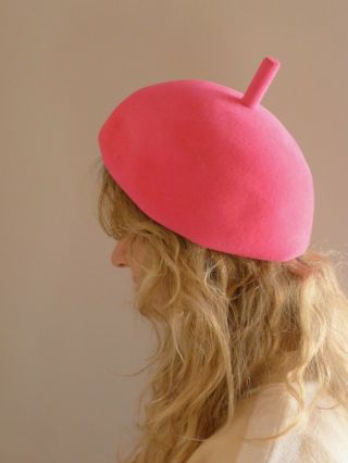 Vintage Hat 50s Womens Pink Fur Felt Beret Hat