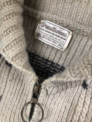 Vintage 70’s Pendleton The Big Lebowski Dude Knit Zip Up Tan Brown Black Sweater 2