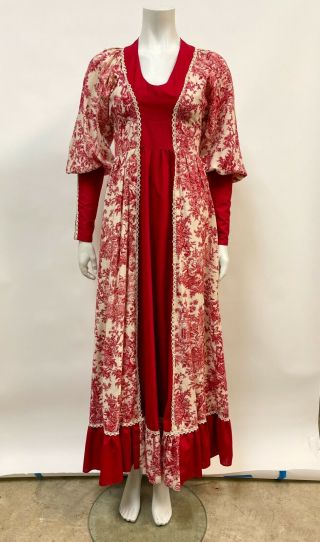 Vintage Gunne Sax Cottagecore Printed Prairie Countryside Cotton Maxi Dress Gown