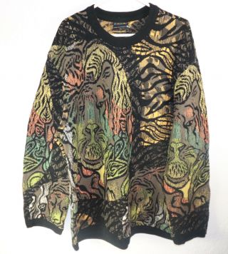 RARE Vintage COOGI Animal Lion Jungle Sweater 100 Wool Rare 2XL 2
