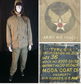 Vintage Wwii Usaaf / Us Army Air Forces B - 11 Parka,  B - 10 Flying Trousers,  Cap