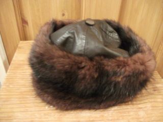 Vintage Leather And Fur Brown Hat In A Vgc