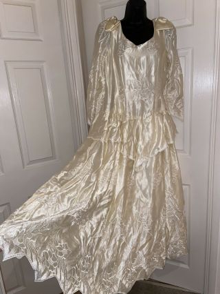 Victorian Edwardian Vintage Handmade Ivory Cream Party Maxi Dress Chest 39in