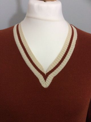 Mens 70s V Neck Sweater/ Jumper Brown & Cream Casual Soul True Vintage. 3