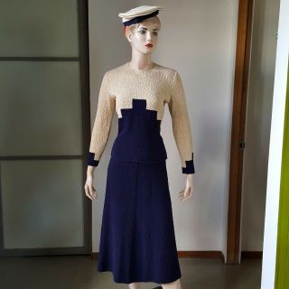1940s Vintage 4 Pc Knit Skirt,  Top,  Slip & Hat Set Size M