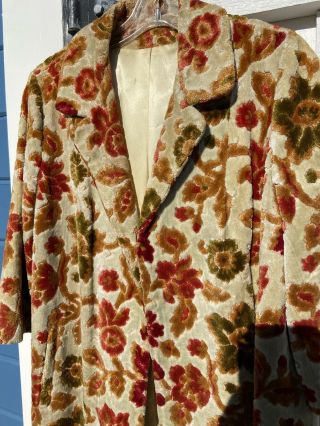 Vintage 60s tapestry Carpet coat jacket flowers floral with MATCHING BAG PURSE 3