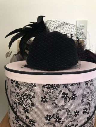 Fleur De Paris Hand Made One Of A Kind Black Beaver Fur Felt Hat Netting Vale
