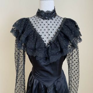 Vintage Rare Gunne Sax Victorian Swiss Dot Lace Satin Dress Goth Steampunk L 13
