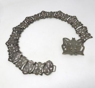 A Cool Antique Art Nouveau Silver Plated Floral Chain Link Buckle Belt 25730