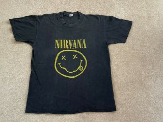 Vintage 1992 Nirvana Smiley Face Shirt W/back Text Size Large Grunge L