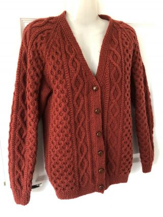 Vintage Hand Knitted Aron Cable Knit Cardigan 10 - 12 Ch 38 Inches