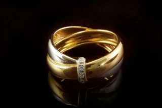 Vintage Italian 14k Gold Diamond White Yellow Colors Band Ring D71 - 07