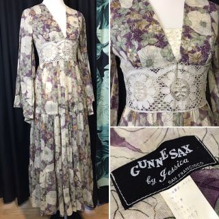 Vintage 70s Gunne Sax Maxi Dress Long Boho Floral Women 