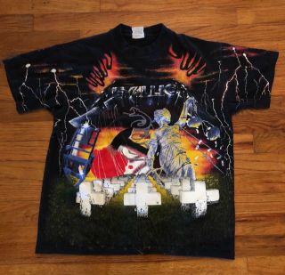 Vintage 90s Metallica All Over Print Concert Tour T - Shirt