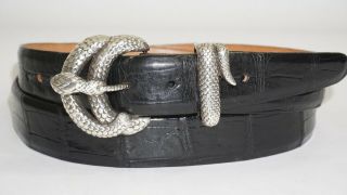 Sterling.  925 Silver Snake Serpent Cobra Buckle & American Alligator 38