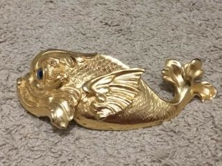 Vintage 1987 Christopher Ross Belt Buckle Fish Gold 8 " Euc