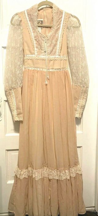 Vintage Gunne Sax Maxi Dress Corset Lace Boho 70 