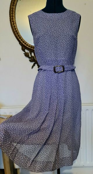 Vintage Dress,  1980s,  Pale Lilac Geometric Dots,  Belt,  Size 10