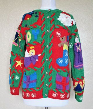 Vintage Christmas Sweater Large Women Traditional Trading Co.  Cotton Hand Knit