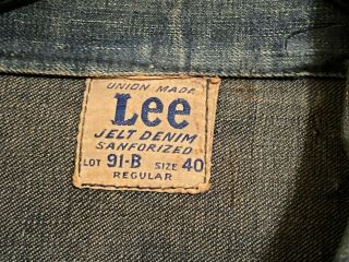 Vintage Pre 1960s Lee Union Made Jelt Denim Sanforized Jacket 91 - B Size 40 R 2