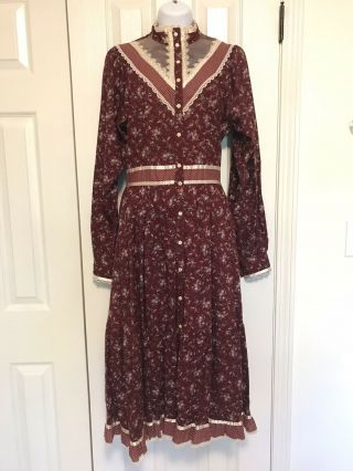 Vintage 70s Gunne Sax Jessica Boho Prairie Hippie Calico Lace Dress W/pockets 13