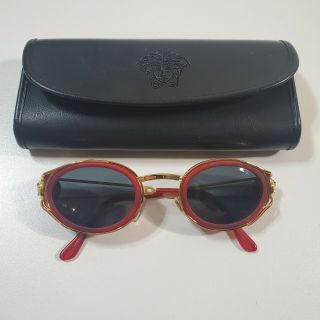 Vintage Gianni Versace Sunglasses Gold Red Black Oval Round Goggle 1990 Italy