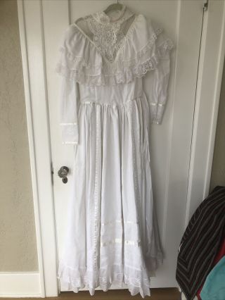 Vintage 1970s Gunne Sax White Prairie Cottagecore Bridal Dress Size 9