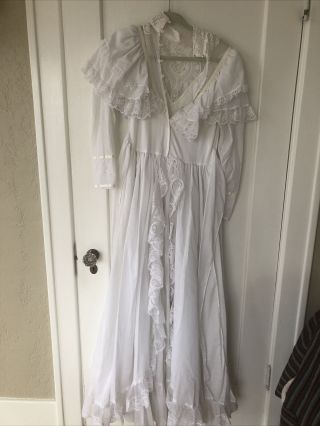 Vintage 1970s Gunne Sax White Prairie Cottagecore Bridal Dress Size 9 3