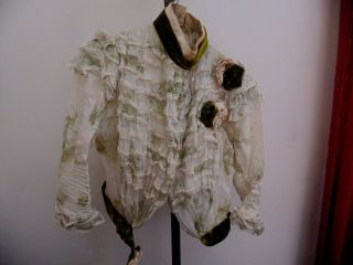 Antique Vintage Top Blouse & Skirt Ruffled Gauzy Bow