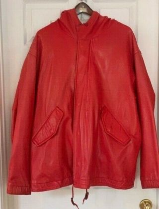 Vintage Polo Ralph Lauren Lambskin Leather Red Hooded Jacket Coat Mens/Womens L 2
