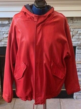 Vintage Polo Ralph Lauren Lambskin Leather Red Hooded Jacket Coat Mens/Womens L 4