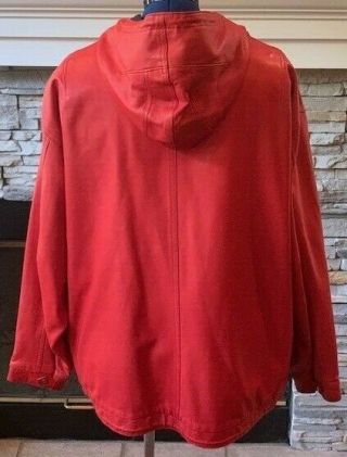 Vintage Polo Ralph Lauren Lambskin Leather Red Hooded Jacket Coat Mens/Womens L 6