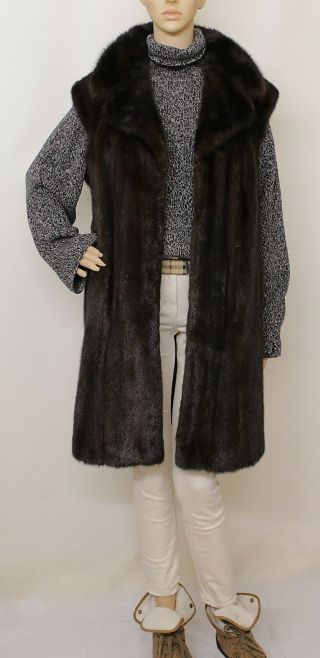 Real Mink Fur Saga Nearly Black Brown Gilet Jacket Coat 12 - 14 - 16/ Xl Visone