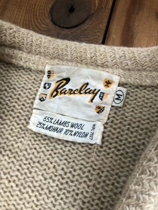 Vintage 50s 60s Barclay Tan Beige Mohair Cardigan Sweater Kurt Cobain Size M 3