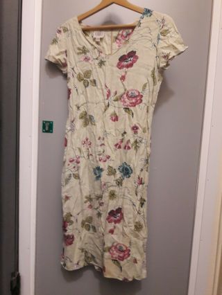 Vintage Laura Ashley Light Yellow Floral Cotton Dress Size 10 Uk 36 Eu 6 Usa Uk