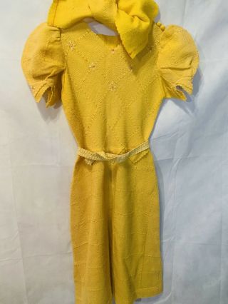 Vintage 30s Knit 3 Pc Yellow Dress Belt Scarf Wool Sweater Dress Small Read
