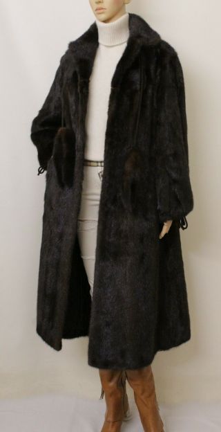 Real Mink Fur Saga Nearly Black Mahogany Brown Long Coat 10 - 12 - 14 Uk/l Visone
