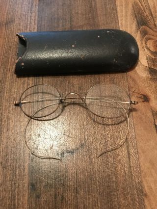 Vtg 14k Gold Eyeglasses - Wire Rim Delicate — Circa 1900s Spectacle W/ Case Rare