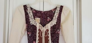 Gunne Sax Prairie Dress,  Floral Calico,  Purple with Pink and Gray Roses,  Size 6 4