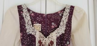Gunne Sax Prairie Dress,  Floral Calico,  Purple with Pink and Gray Roses,  Size 6 5