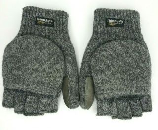 Vintage Men Fingerless Wool Blend Thinsulate Ultra Gloves W/ Hand Warmer Pocket