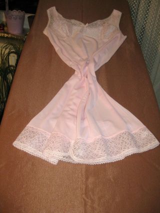 60er Vintage Nylon/perlon Unterkleid Unterrock Spitze Rosa 46 Schiesser