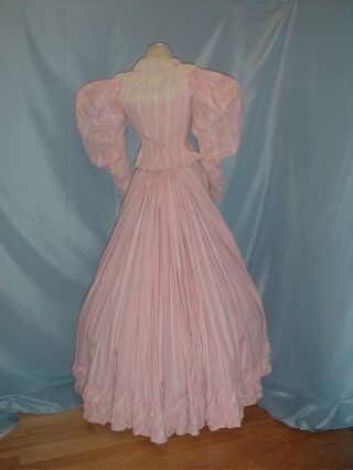 Antique Dress Victorian 1890 Pink and White Stripe Cotton Leg of Mutton Sleeve 6
