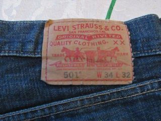 Levi 501 Xx Button Fly Blue Jeans Vintage Men`s Pants Straight Fit 34 X 32