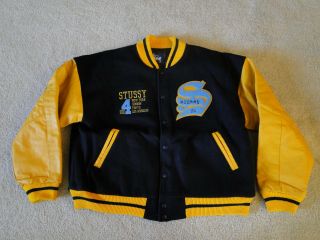 Vintage 1998 STUSSY varsity crew jacket 90s hip hop shirt rap letterman Sz.  L 2